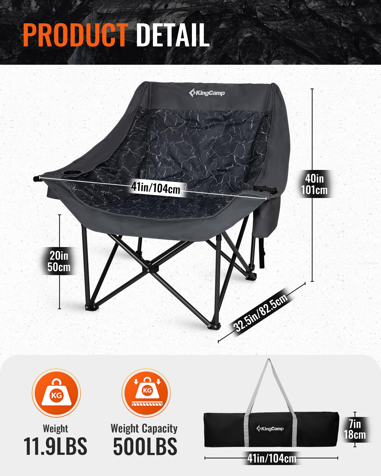 KingCamp VOLCAPETRA Oversized Padded Camping Sofa