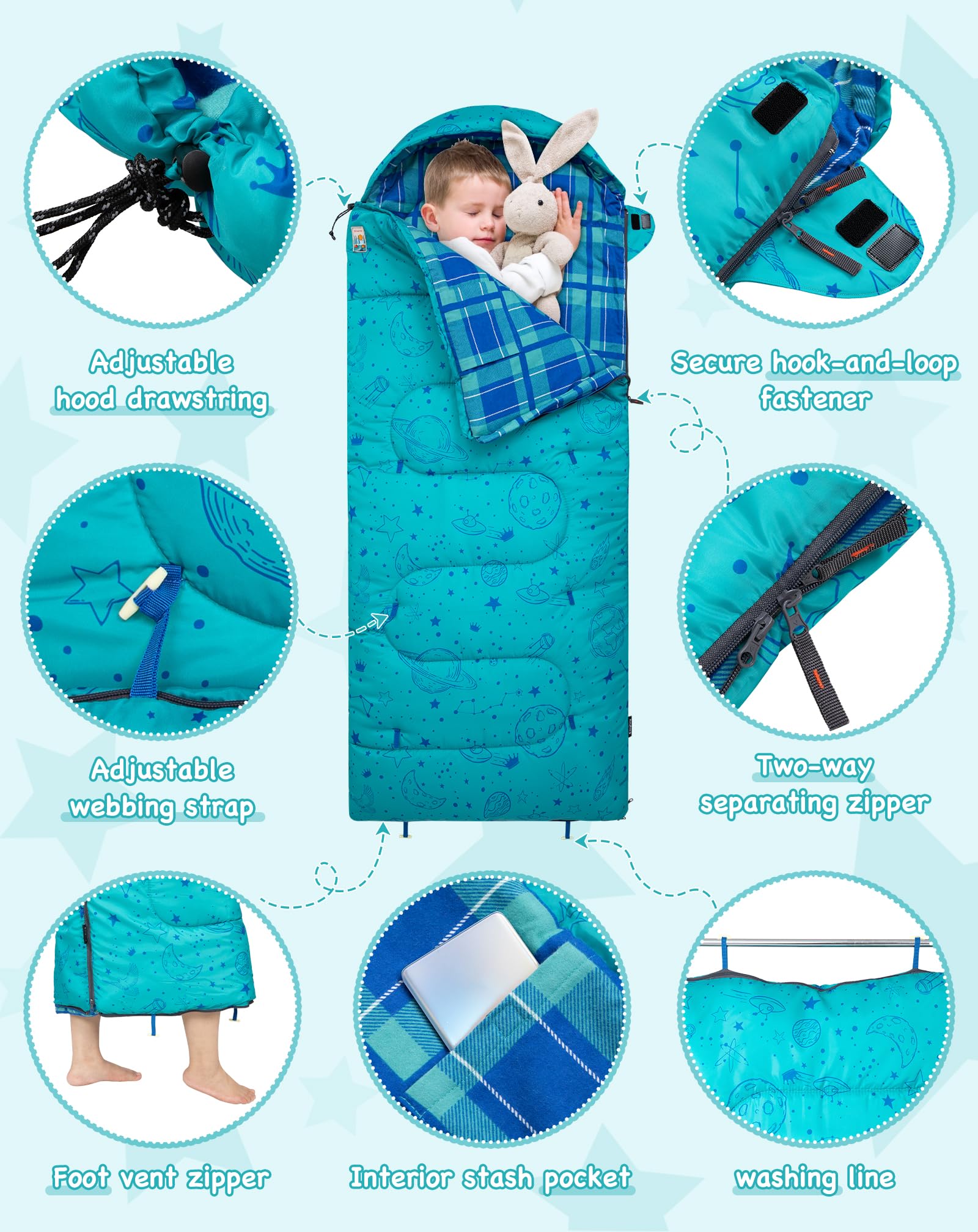 KingCamp Galaxy Zoo C 300 Kids Sleeping Bag – Adjustable Length