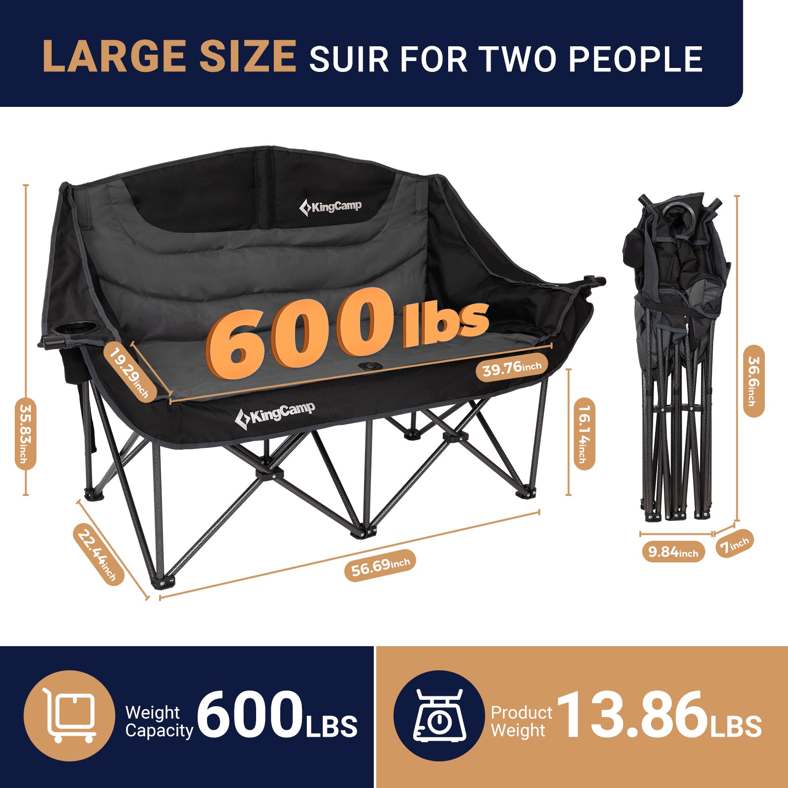 KingCamp CANNA C20 PLUS Loveseat Double Seat Chair