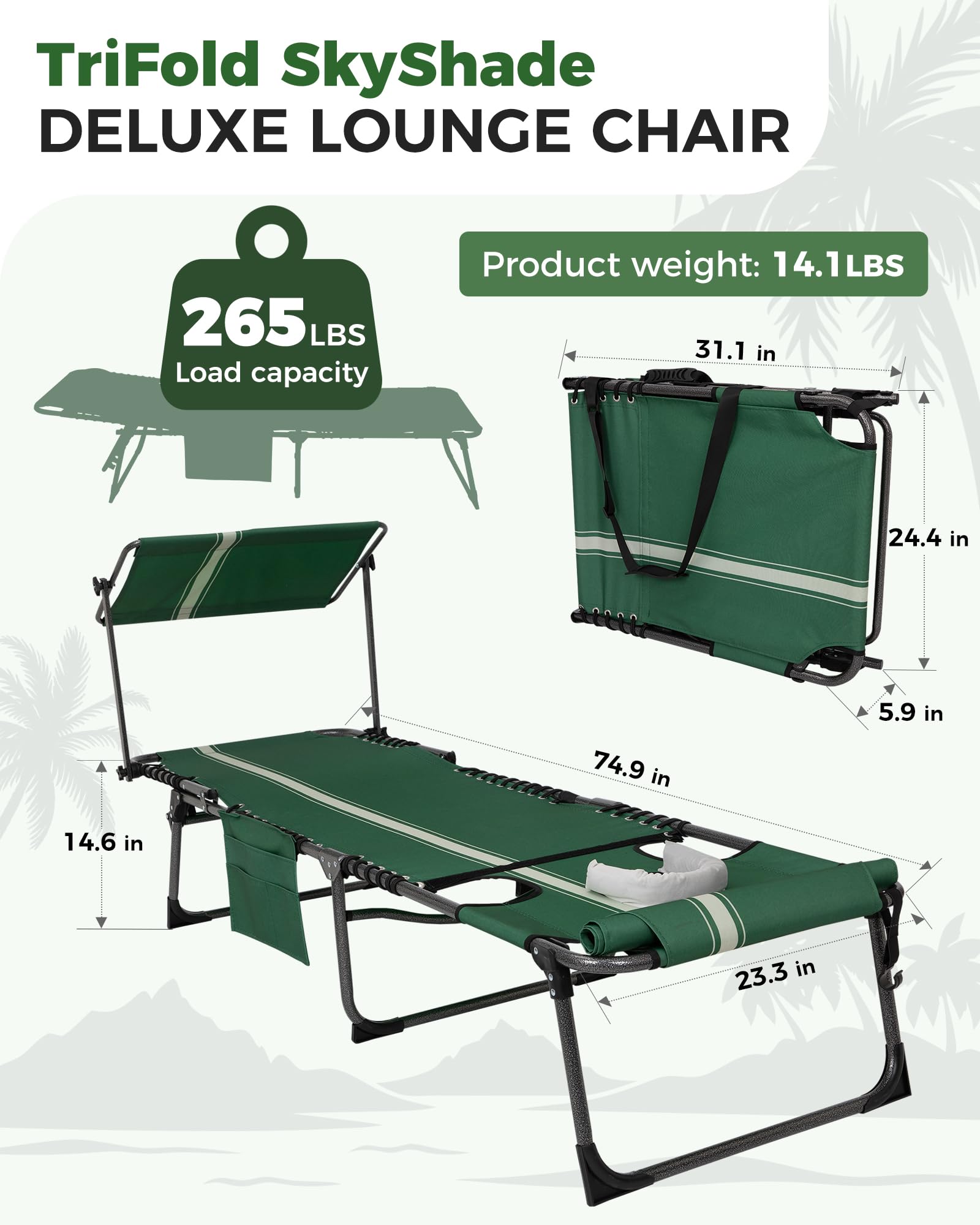 KingCamp MAGNOLIA B10 PLUS Backpack Chaise Lounge with Adjustable Canopy and Face Hole