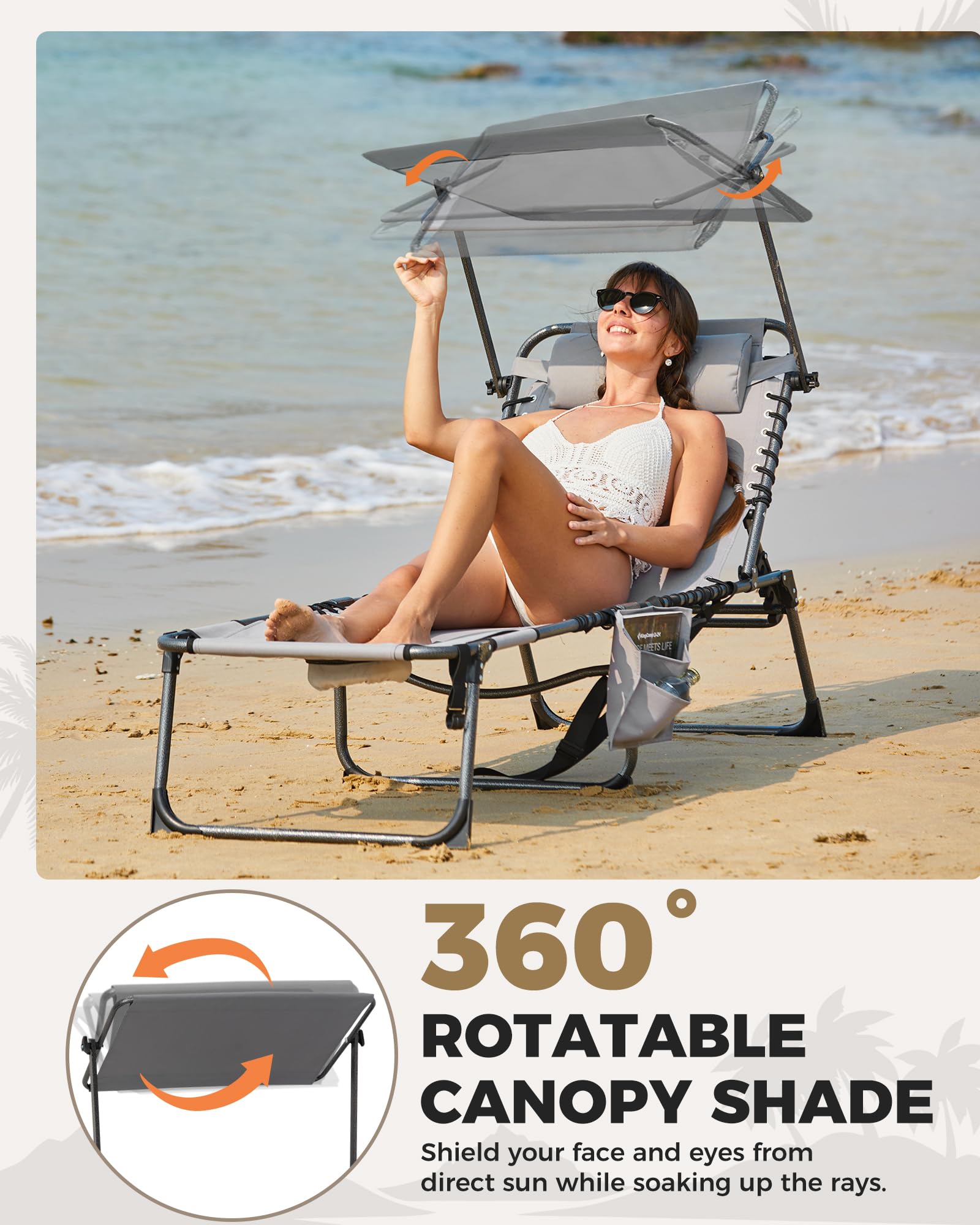 KingCamp MAGNOLIA B10 PLUS Backpack Chaise Lounge with Adjustable Canopy and Face Hole