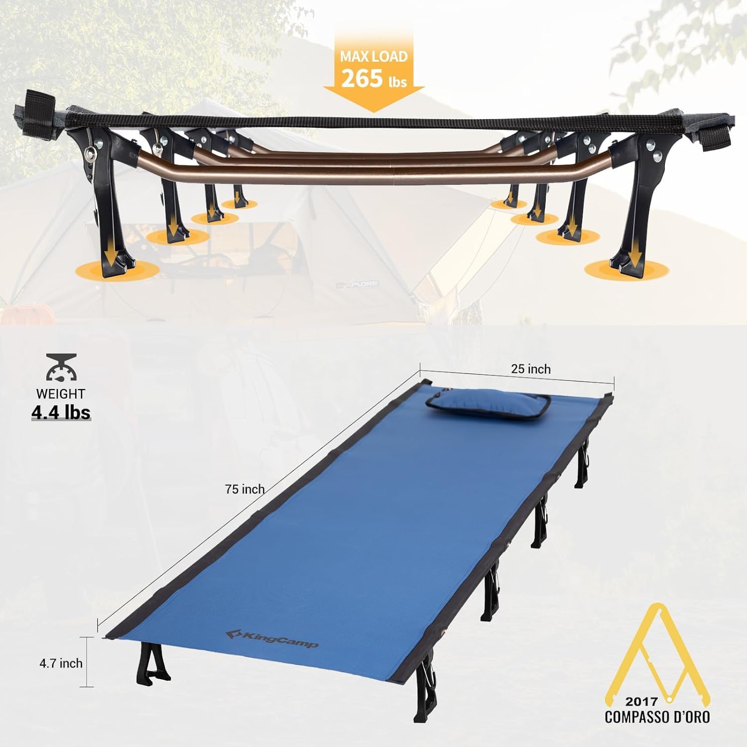 Kingcamp Ultralight Folding Camping Cot | ADI Compasso d'Oro Award 2017