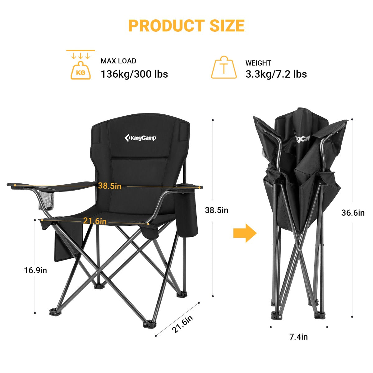 KingCamp Oversized Padded Arm Chair with Cooler