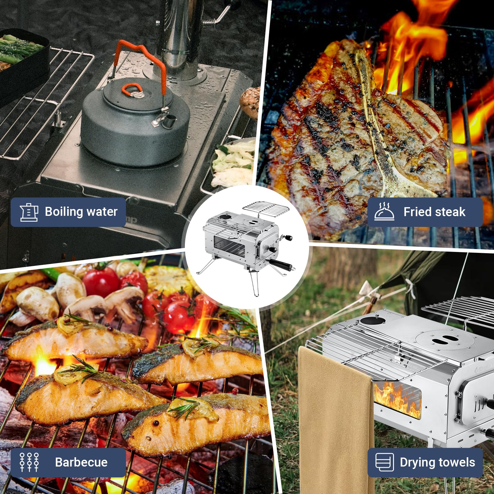 Need to stay warm and have a barbecue in the wild? This wood-burning stove fulfills all your camping fantasies