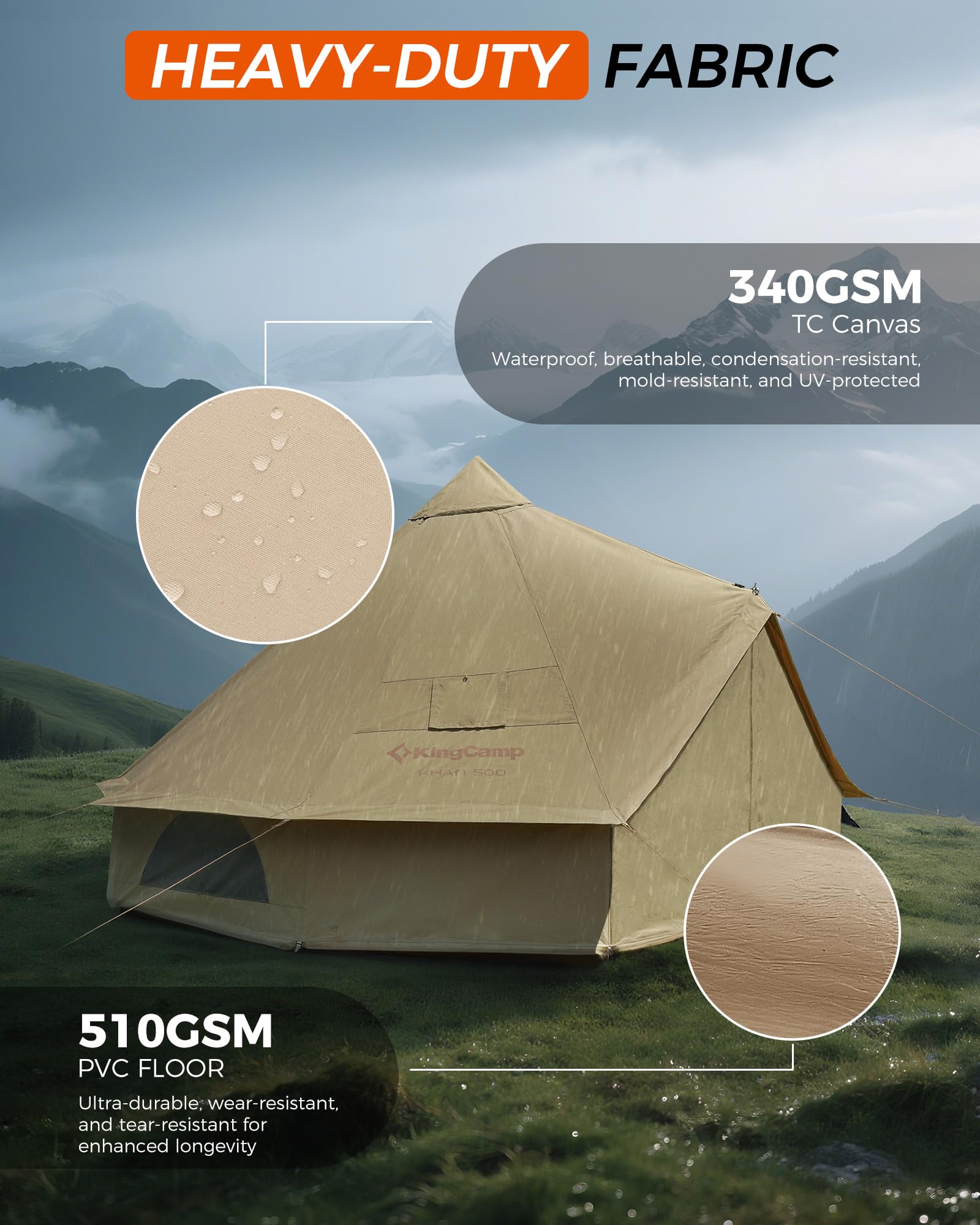 KingCamp KHAN X 340GSM TC Canvas 4-Season Bell Tent