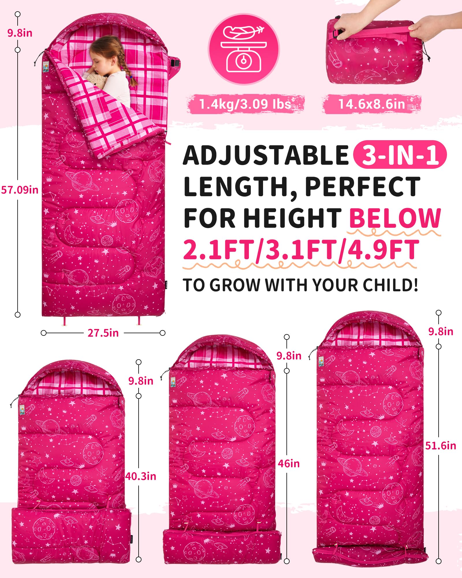 KingCamp Galaxy Zoo C 300 Kids Sleeping Bag – Adjustable Length