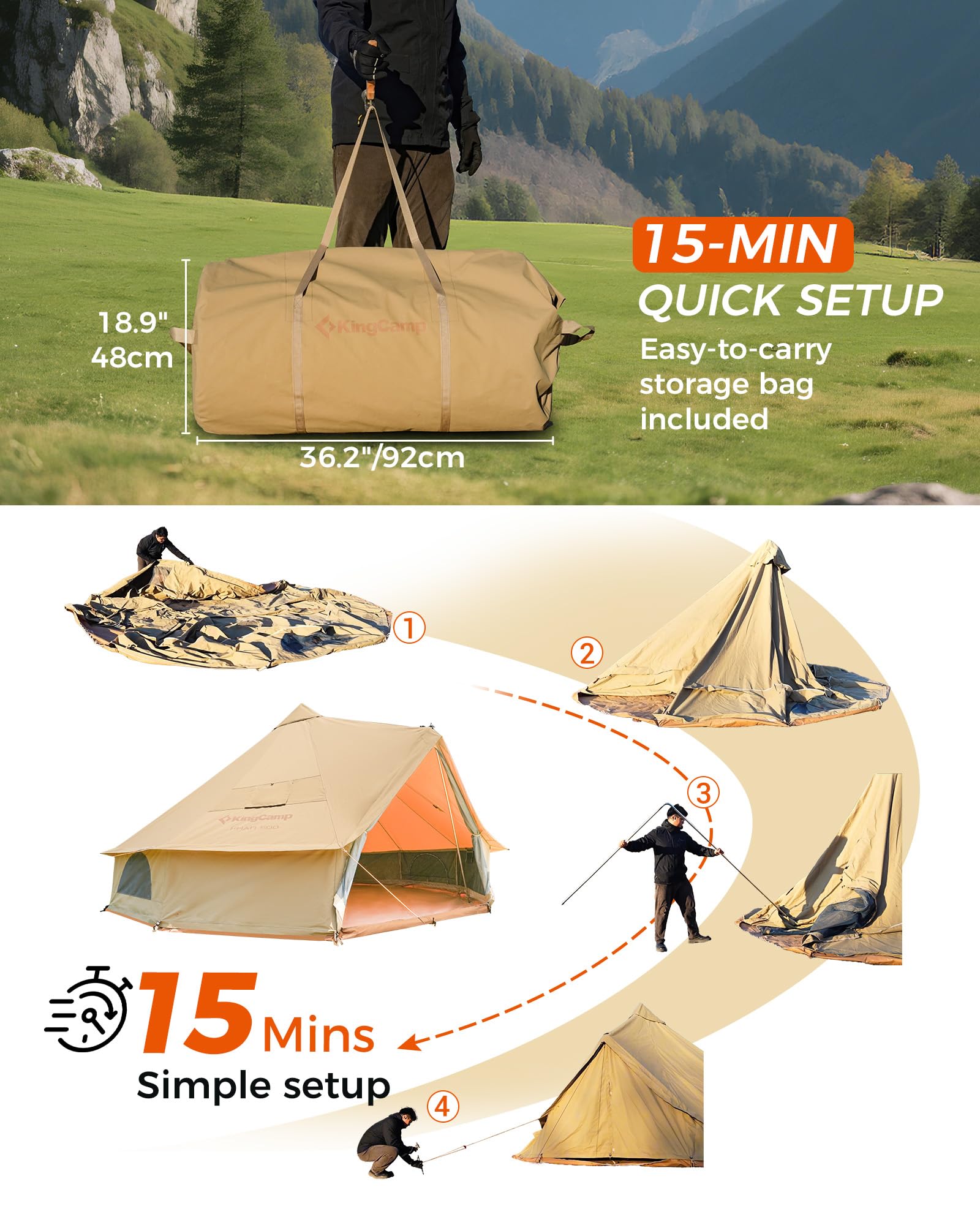 KingCamp KHAN X 340GSM TC Canvas 4-Season Bell Tent