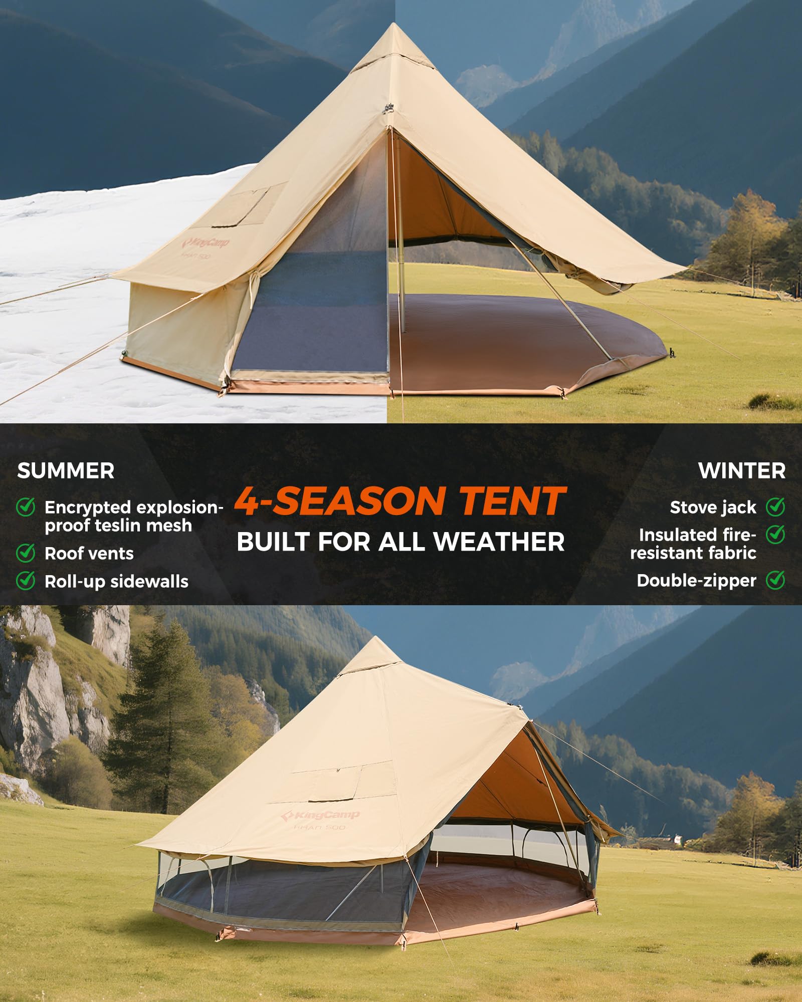 KingCamp KHAN X 340GSM TC Canvas 4-Season Bell Tent