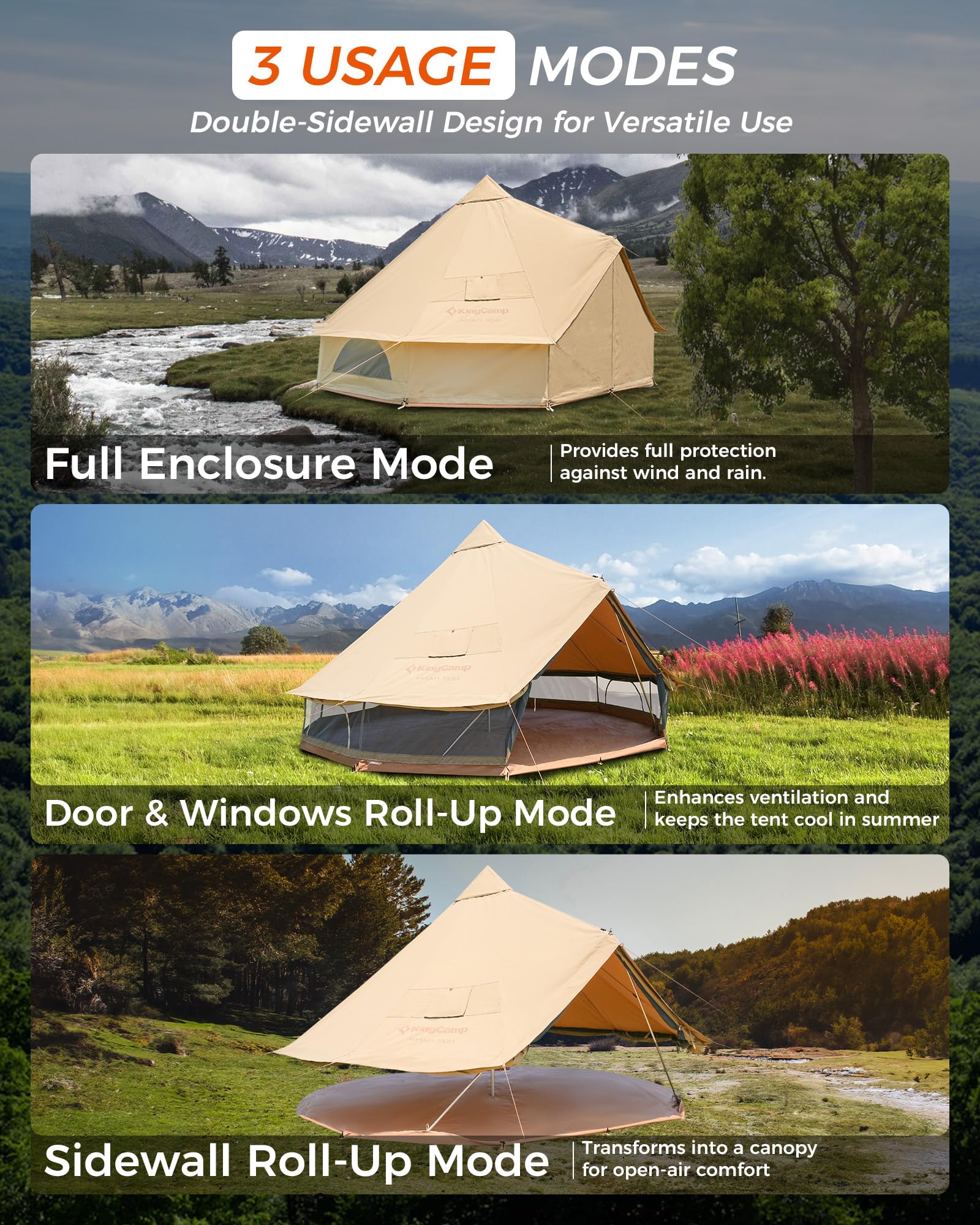 KingCamp KHAN X 340GSM TC Canvas 4-Season Bell Tent