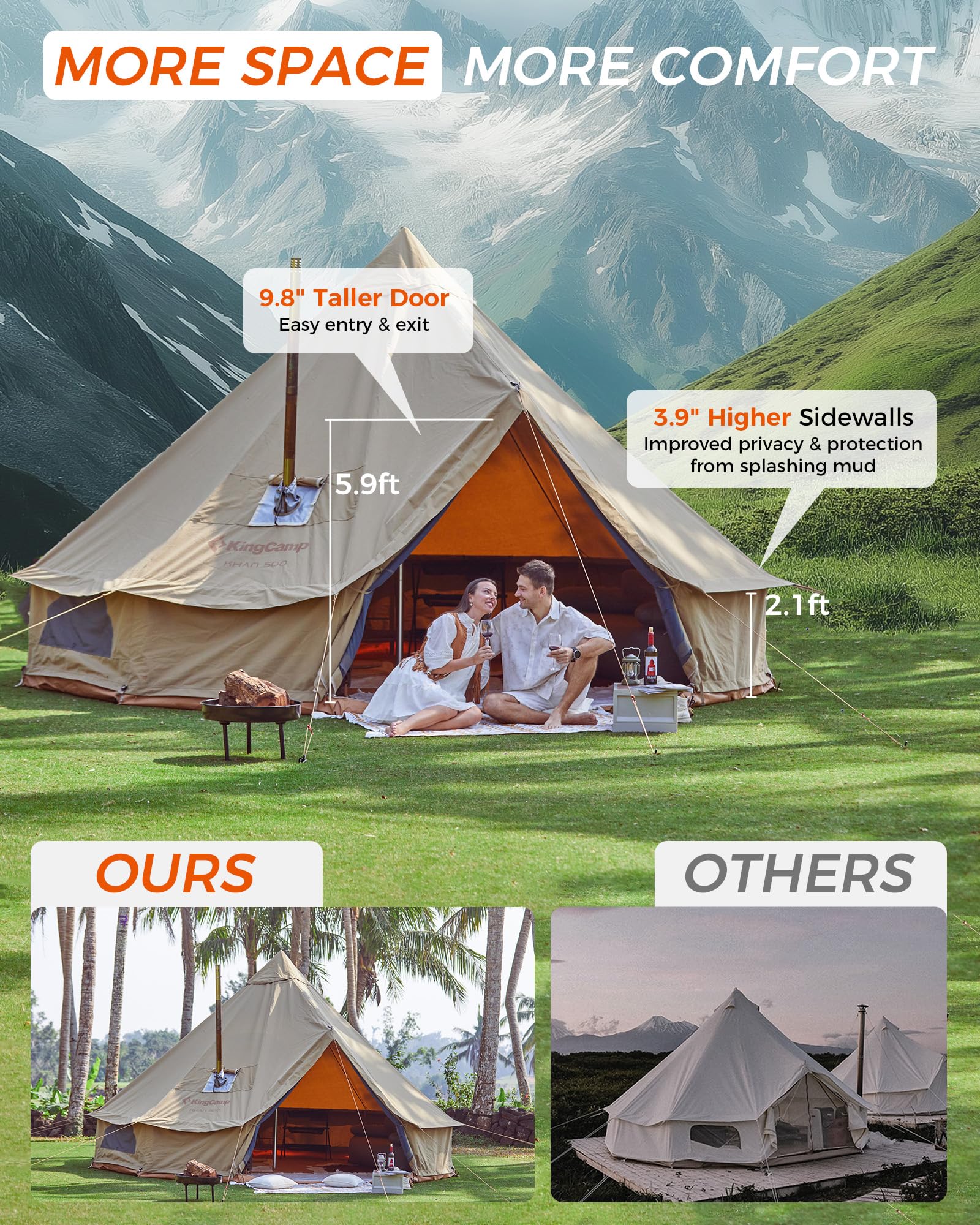 KingCamp KHAN X 340GSM TC Canvas 4-Season Bell Tent
