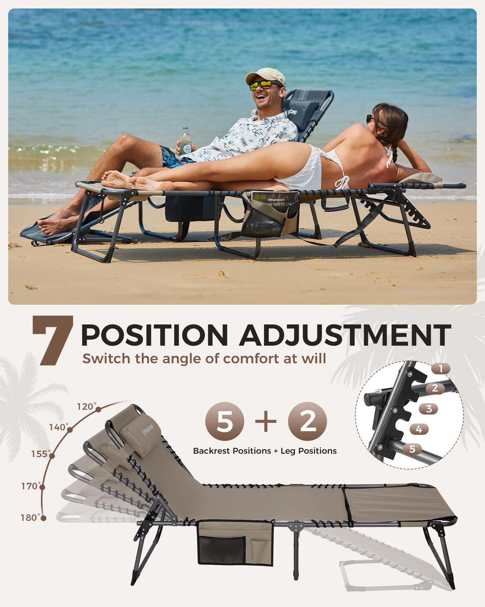 KingCamp MAGNOLIA B10 Backpack Chaise Lounge 5-Position Adjustable Recliner with Face Hole