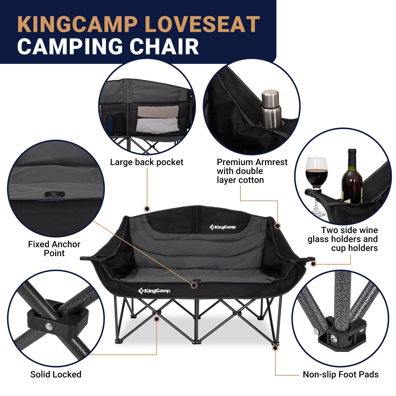 KingCamp VOLCAPETRA Oversized Padded Double Camping Sofa