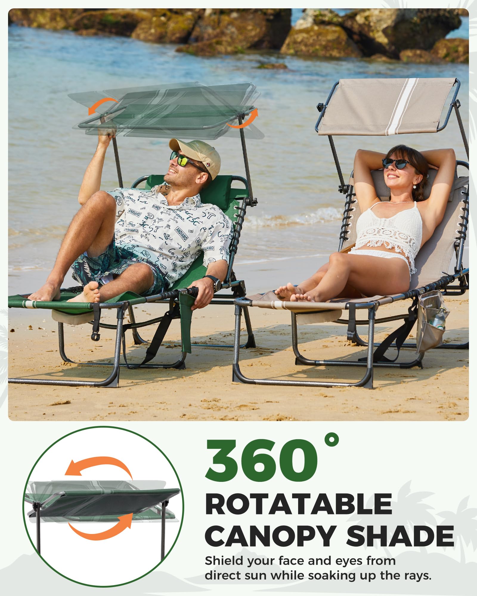 KingCamp MAGNOLIA B10 PLUS Backpack Chaise Lounge with Adjustable Canopy and Face Hole