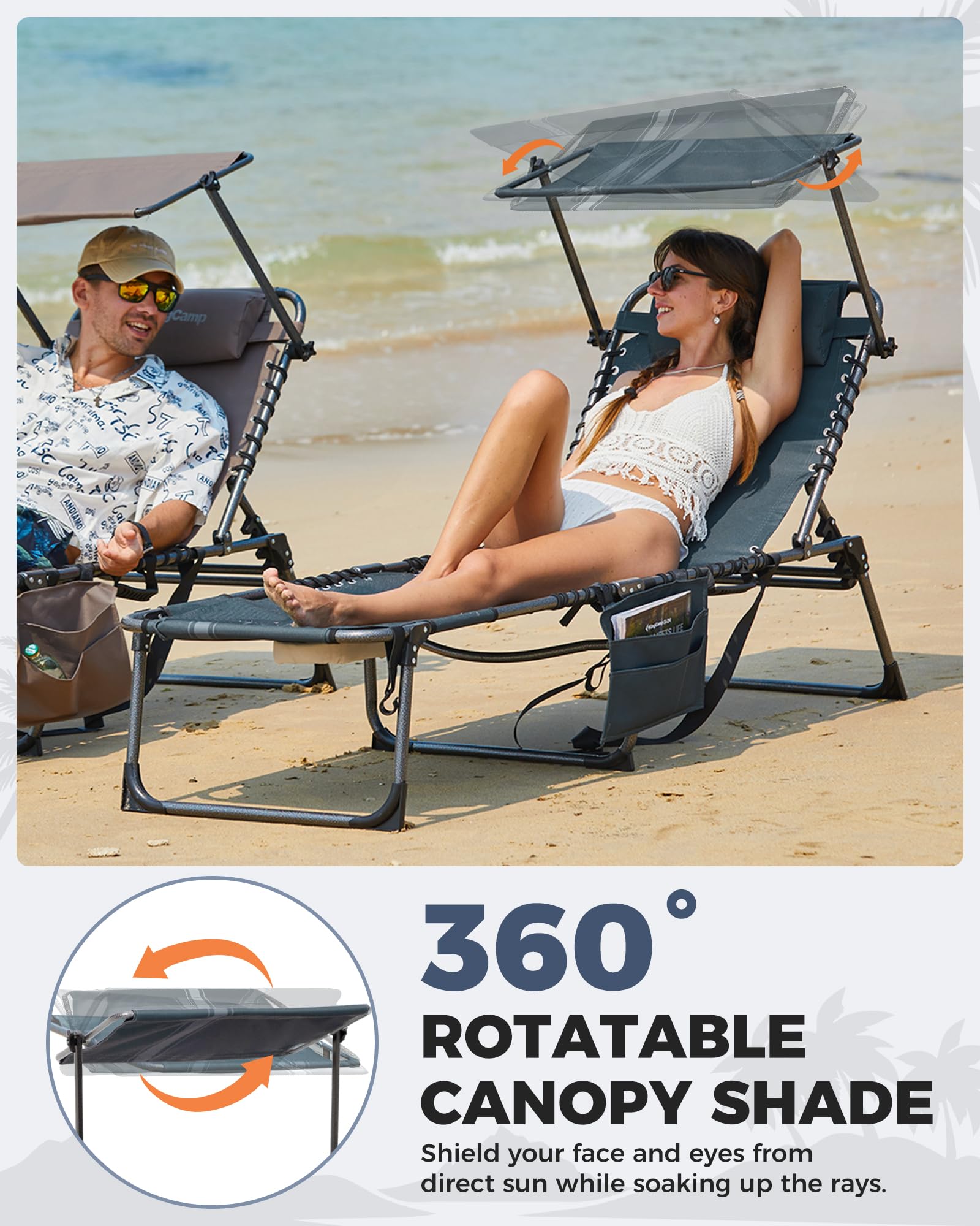 KingCamp MAGNOLIA B10 PLUS Backpack Chaise Lounge with Adjustable Canopy and Face Hole