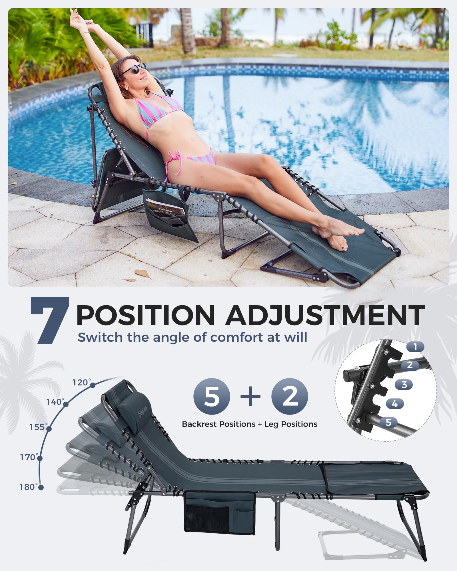 KingCamp MAGNOLIA B10 PLUS Backpack Chaise Lounge with Adjustable Canopy and Face Hole