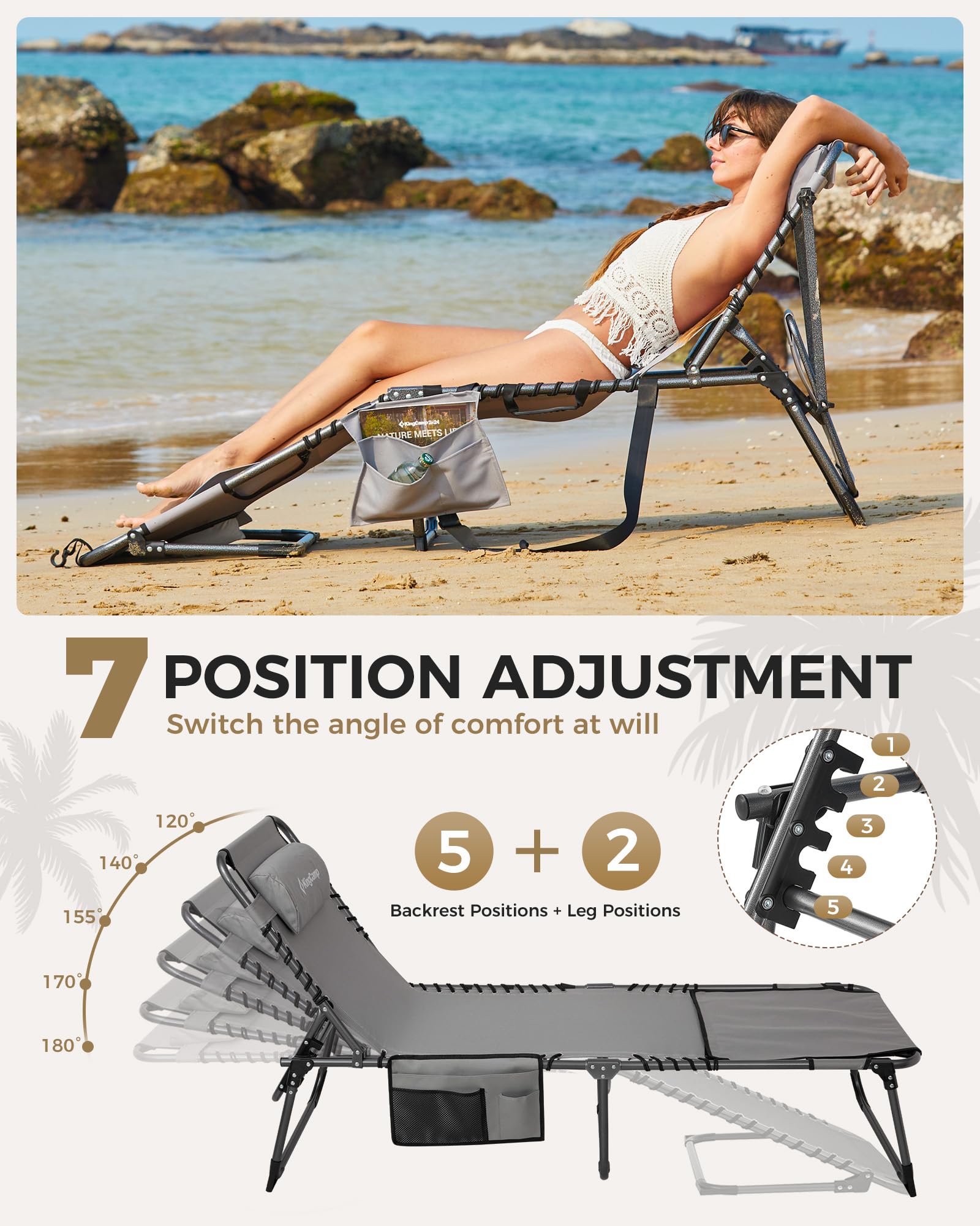 KingCamp MAGNOLIA B10 PLUS Backpack Chaise Lounge with Adjustable Canopy and Face Hole
