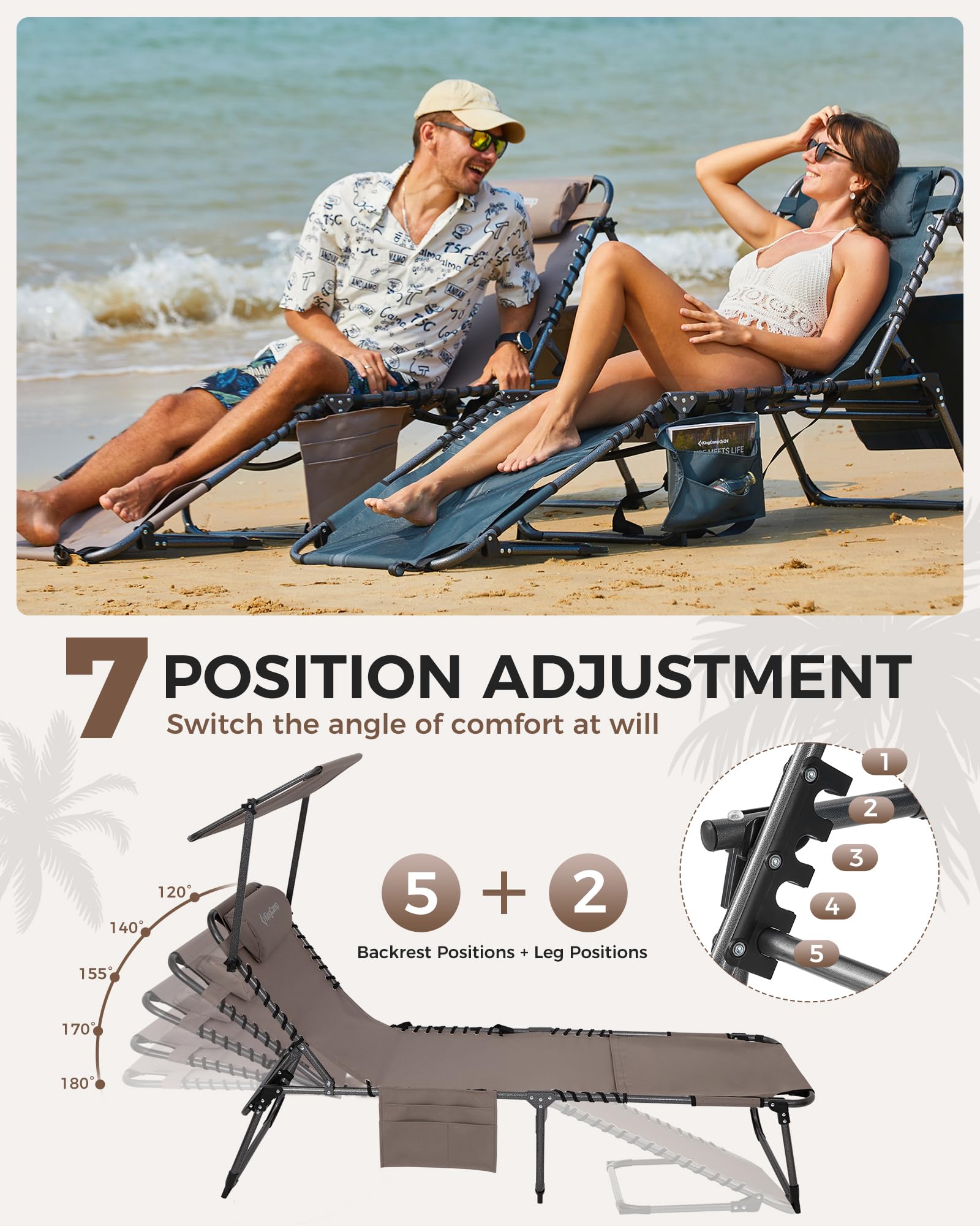 KingCamp MAGNOLIA B10 PLUS Backpack Chaise Lounge with Adjustable Canopy and Face Hole