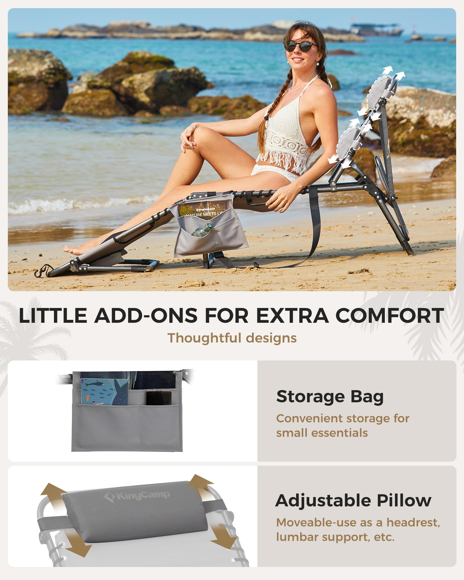 KingCamp MAGNOLIA B10 PLUS Backpack Chaise Lounge with Adjustable Canopy and Face Hole