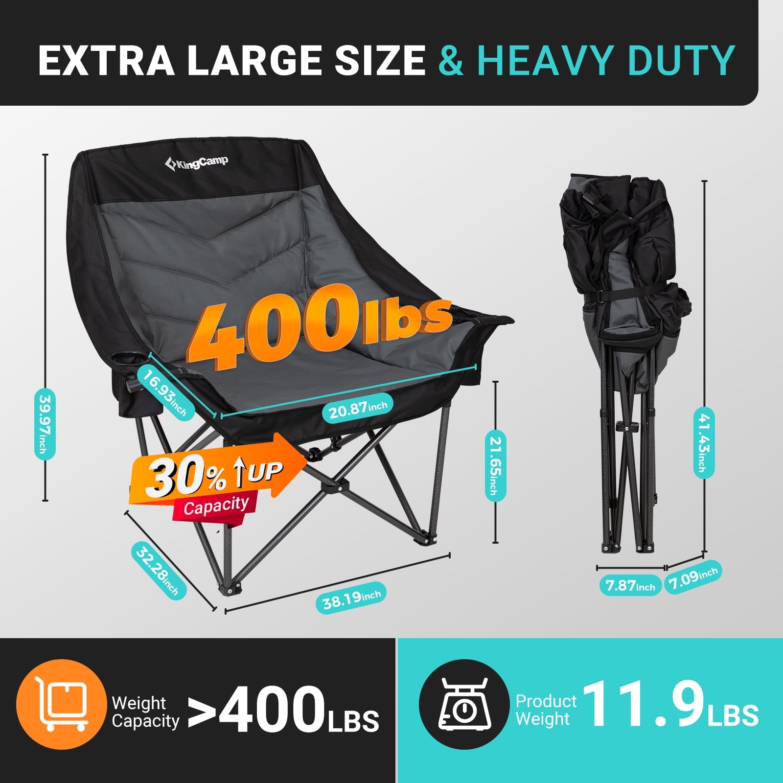 KingCamp CANNA C10 PLUS Oversized Padded Camping Chair