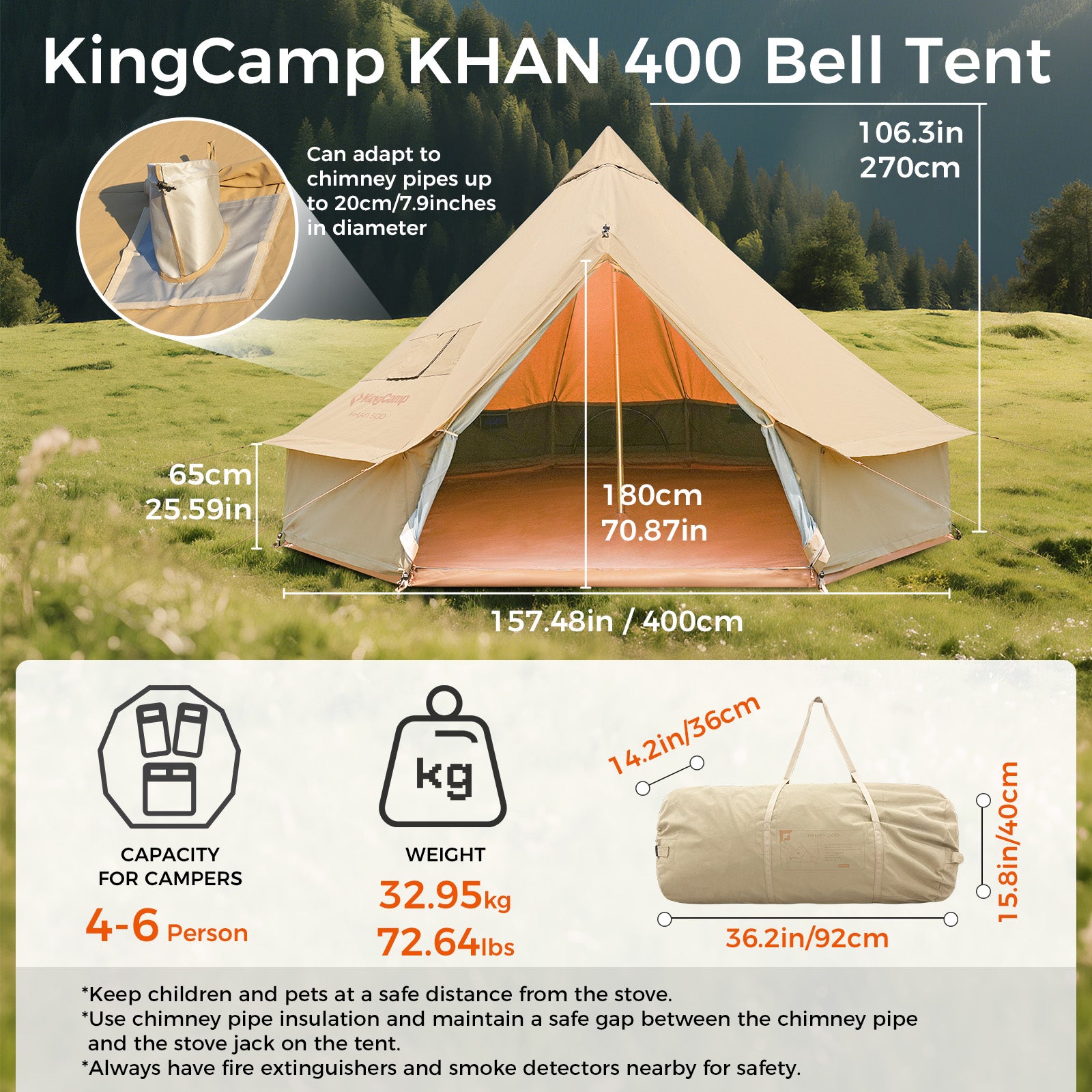 KingCamp KHAN X 340GSM TC Canvas 4-Season Bell Tent