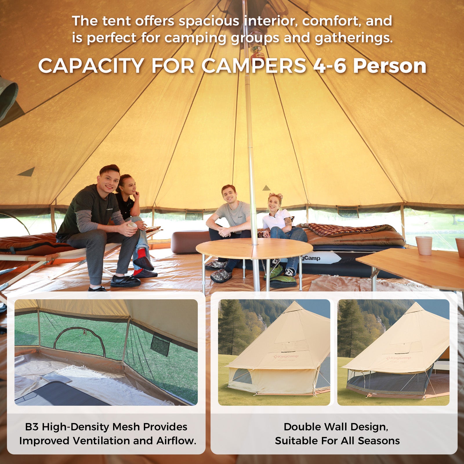 KingCamp KHAN X 340GSM TC Canvas 4-Season Bell Tent