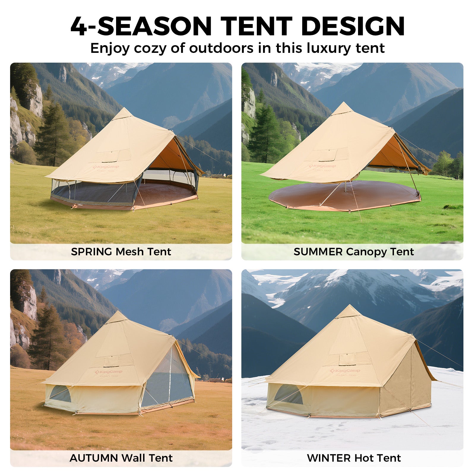 KingCamp KHAN X 340GSM TC Canvas 4-Season Bell Tent