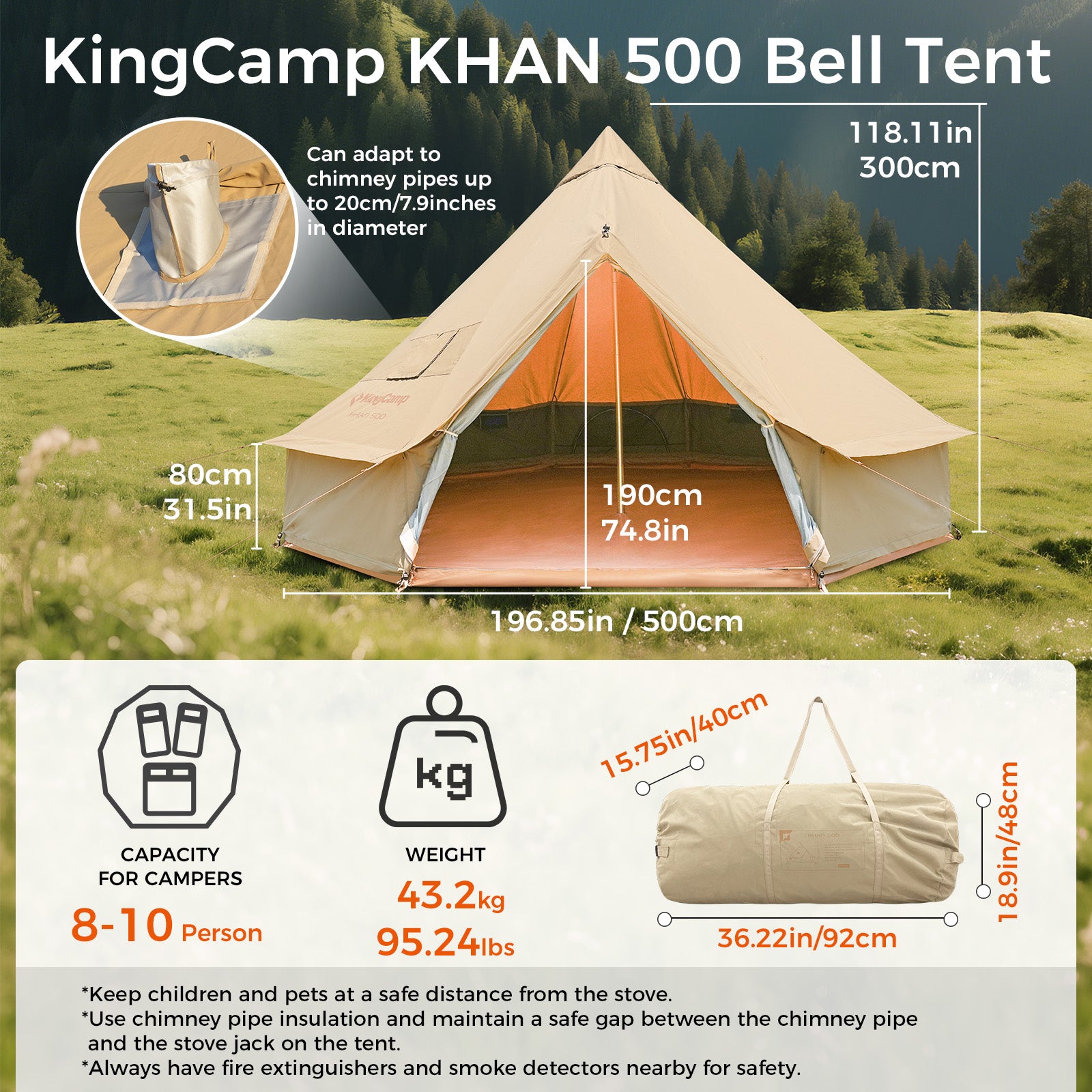KingCamp KHAN X 340GSM TC Canvas 4-Season Bell Tent