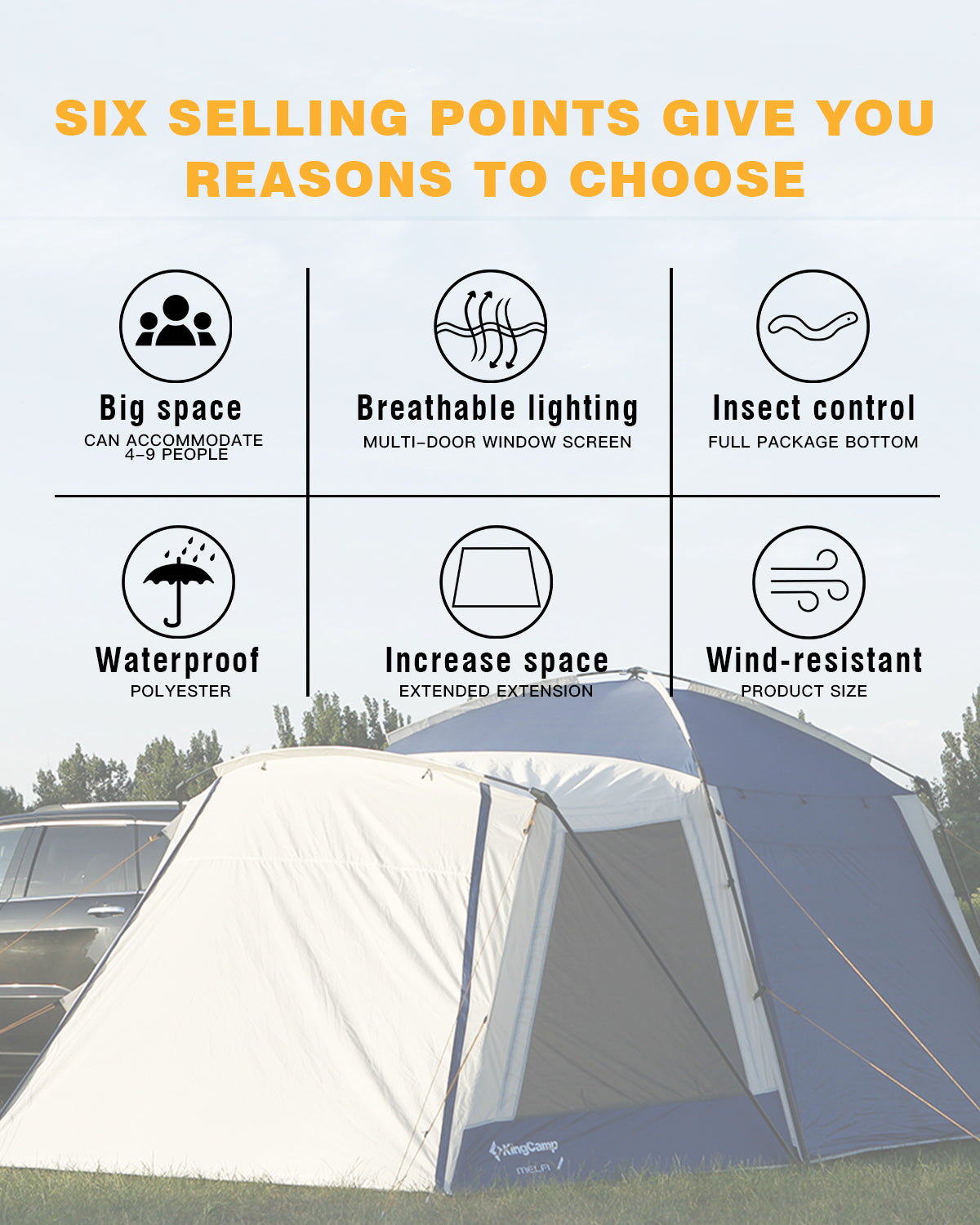 KingCamp Camping Square 3 Season SUV Tent with Screen Room