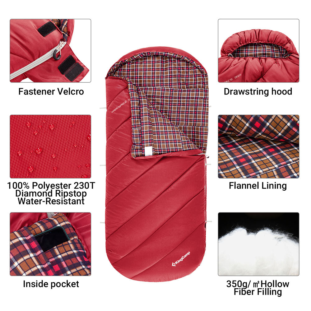 KingCamp 350g Filling Plus Size 3-4 Season Wine Sleeping Bag