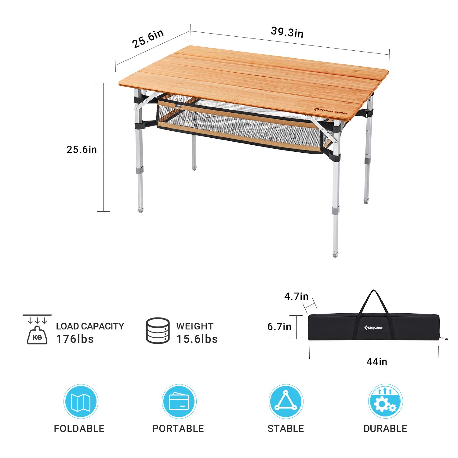 KingCamp Bamboo Folding Adjustable Height Table