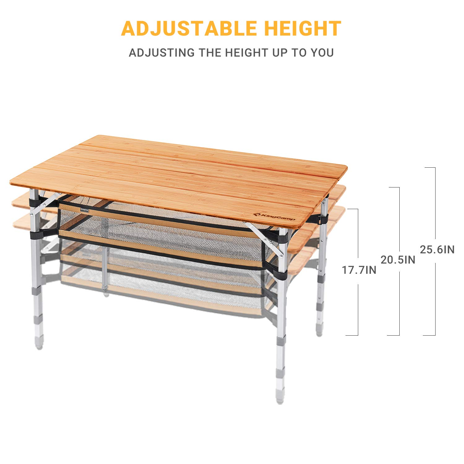 KingCamp Bamboo Folding Adjustable Height Table