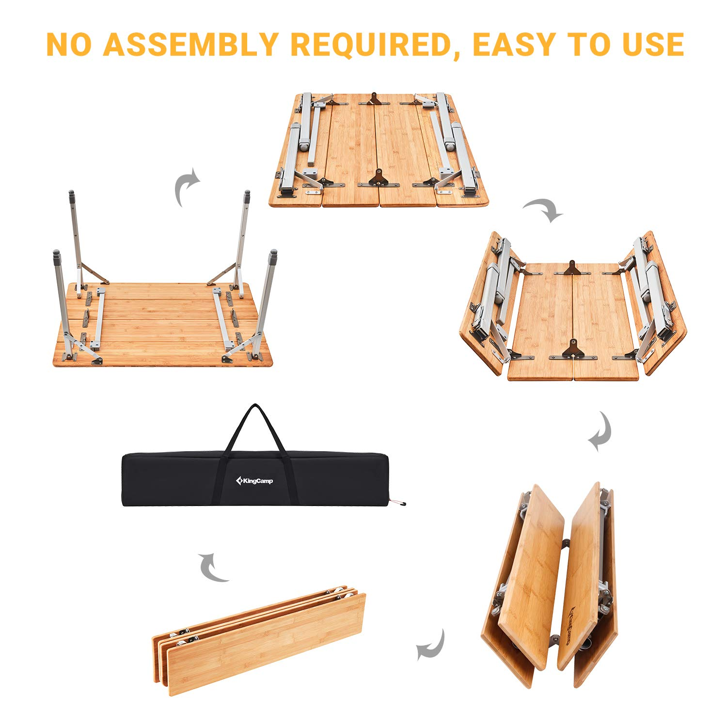 KingCamp Bamboo Folding Adjustable Height Table