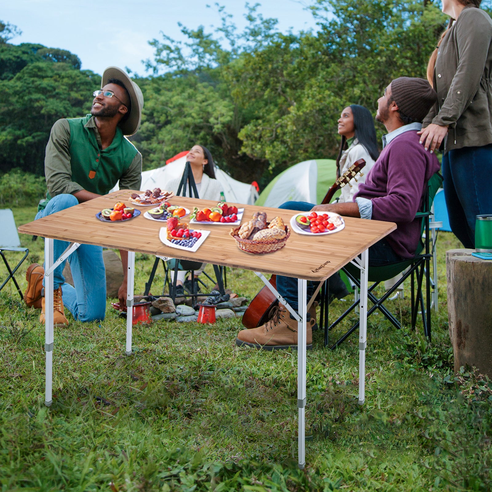 KingCamp Bamboo Three Heights 6 People Folding Table