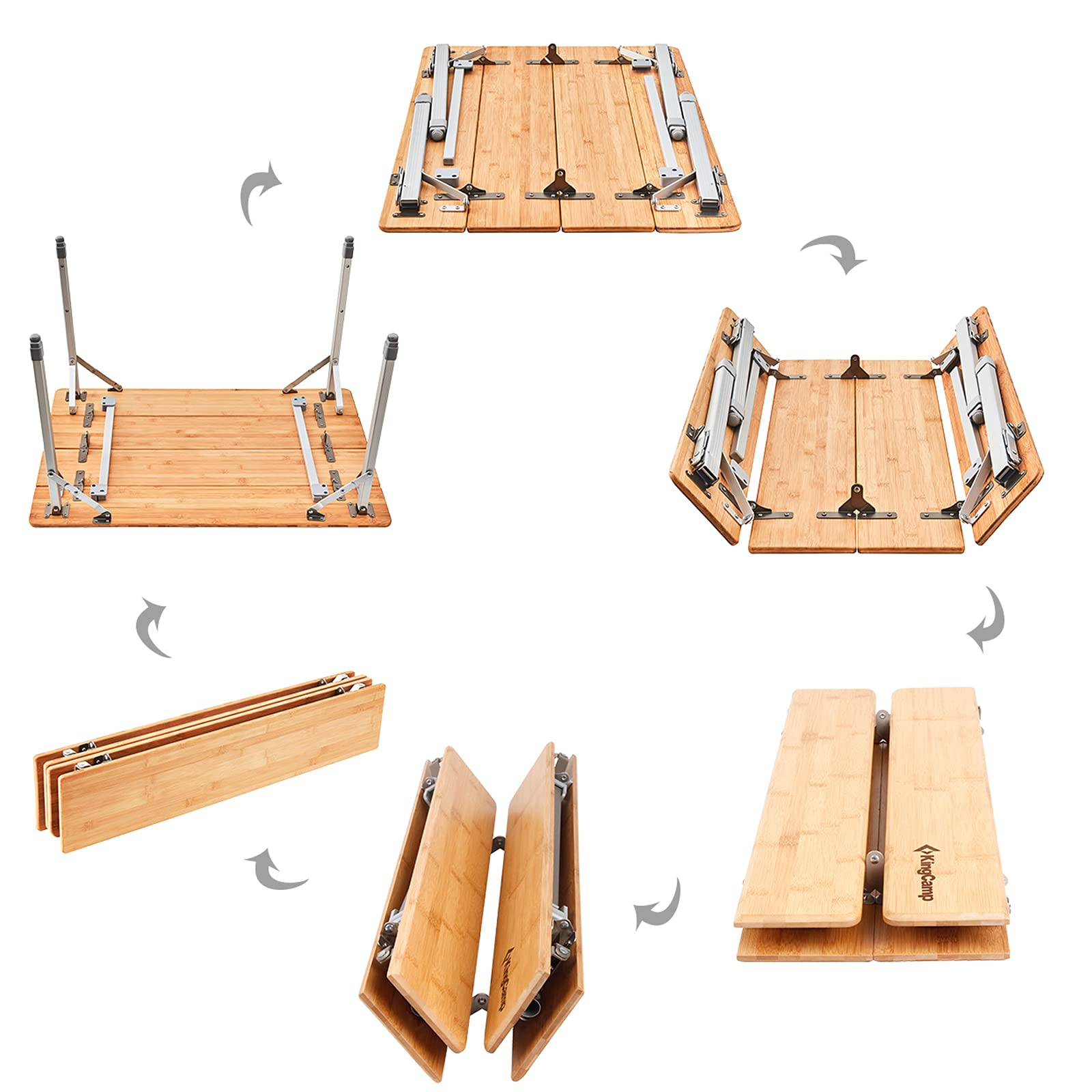 KingCamp Bamboo Folding Adjustable Height Table