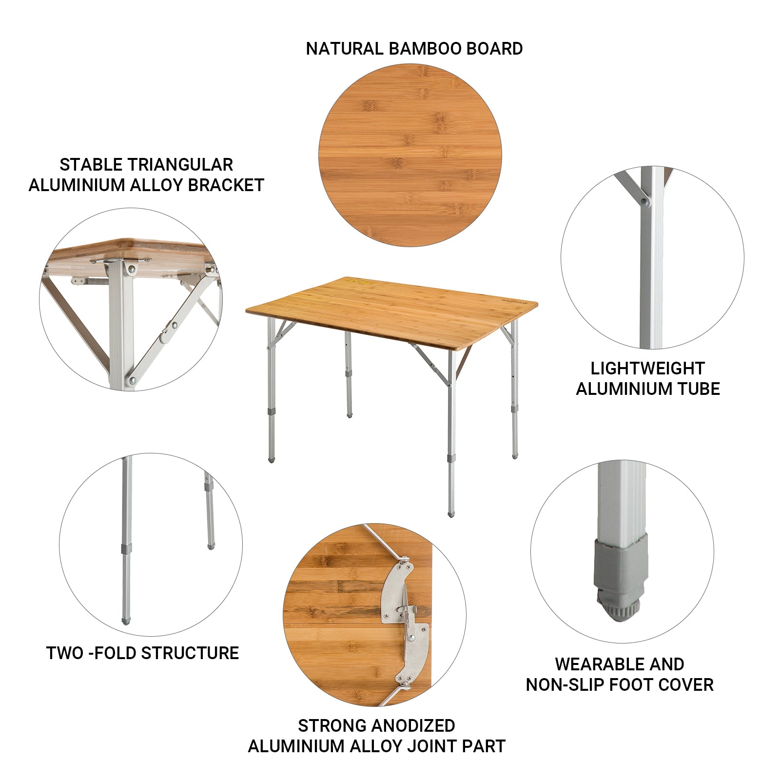KingCamp Bamboo Three Heights 4 People Folding Table