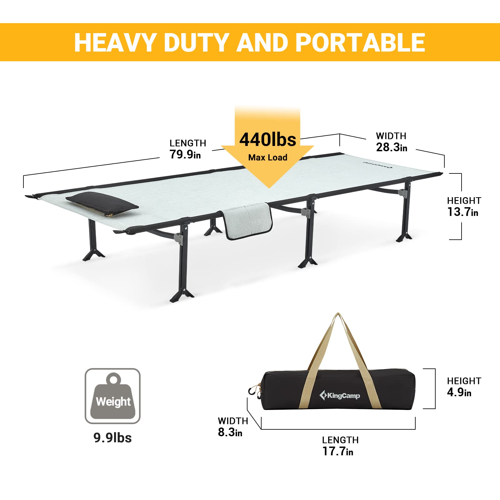 KingCamp SEQUOIA Extra Long Portable Camping Bed Cot